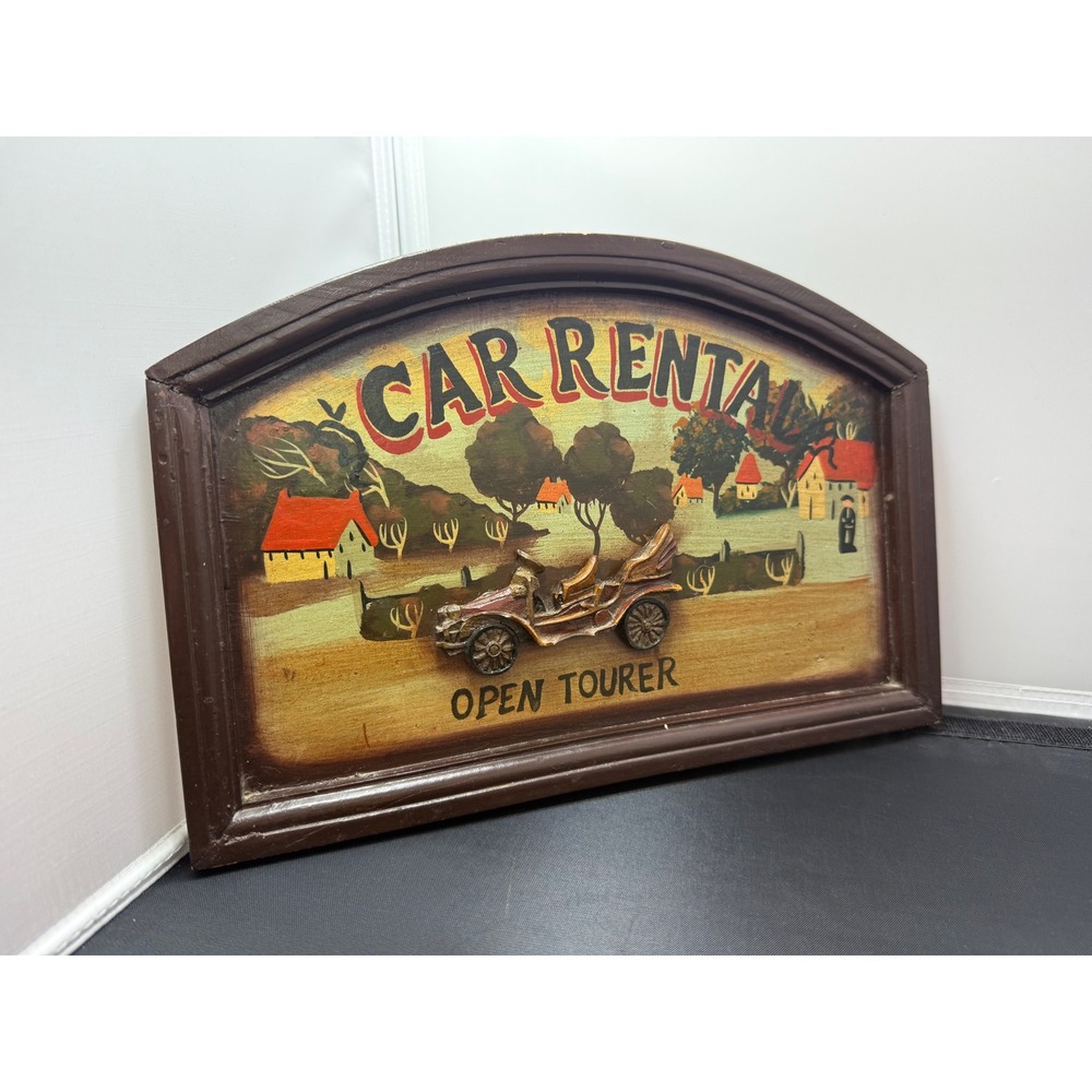Car Rental Open Tourer wood Sign Vintage Style Automotive Display art Wall Decor - Picture 2 of 5